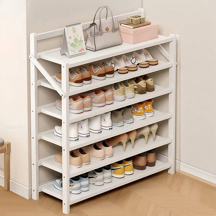 LIVINGANDHOME Living And Home Free Standing Foldable Shoe Storage,Bamboo Shoe Storage Rack Shoe Shelf,Home Door Shoe Shelf Organizer Rack,Installation-Free Multi-Layer Shoe Racks For Entryway, Corner,Closet, Hallway, Bedroom - White - View 1