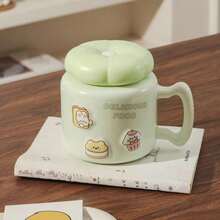 1 pieza, taza de espejo de cerámica con dibujos animados, taza con tapa, taza de agua de gran capacidad para el hogar, oficina, taza de té, taza de café, regalo para amigos - Multicolor - Ver 13