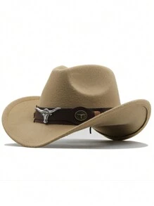 1 pieza Sombrero vaquero con ala, gorra ranchera tejida retro al estilo occidental - color sólido - Ver 10