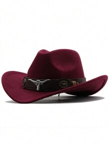 1 pieza Sombrero vaquero con ala, gorra ranchera tejida retro al estilo occidental - color sólido - Ver 7