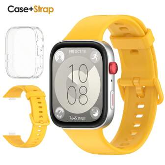 2 SZTUK/ZESTAW Przezroczysty TPU Pełny futerał ochronny + silikonowy pasek Kompatybilny z Huawei Watch Fit 3 Bransoletka zabezpieczająca ekran Miękka folia + Jednoczęściowy pasek do zegarka Kompatybilny z Huawei Watch Fit 3 Wymienny pasek