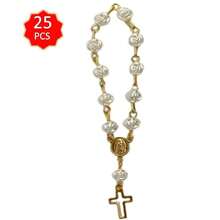 Decenarios 25 Piezas Decenario Color Blanco - Recuerdo de Fiesta Evento Bautizo Boda Comunión XV Años Confirmación - Mini Rosarios Recuerdo para Fiestas - Blanco - Ver 3