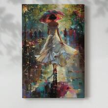 WOMEN-CCCXLIX -Premium Gallery Wrapped Canvas  - Ready To Hang 1pc Wooden Framed Wall Art, Beautiful Lady , Beautiful Woman Walking With Hints Of Pink And White Colors Wrapped Canvas Prints Poster, Hanging Hardware Included, Birthday Party Decor, Mother's Day New Year Easter Gift, Home Living Room Office Wall Decor, Perfect Gift And Home Decoration And Room Decor
