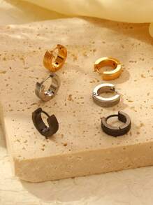1 Pair Luxury 18K Gold Plated 304 Stainless Steel Matte Hoop Earrings For Men - Hypoallergenic, Suitable For Daily Casual Wear And Sensitive Skin - Multicolor - View 5