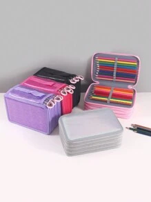 1个四层大容量带提手铅笔盒，便携式办公学习文具收纳盒，个性化心形拉链设计 - 必备返校用品，铅笔袋，背包 - 彩色 - 查看 7