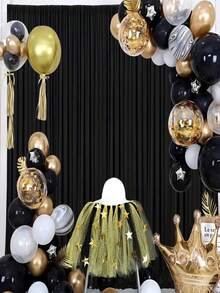 10x10 英尺黑色背景窗帘适用于派对新娘送礼会生日拍摄万圣节装饰，厚防皱涤纶黑色背景窗帘带杆袋，（2 件 5*10 英尺） - 黑色 - 查看 5