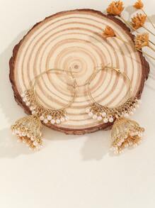 1 Paar modische Creolen mit Kunststoffperlen und Glöckchen, einfarbig, elegantes Ohrringe Design, geeignet für Frauen für den täglichen Gebrauch, Feste, Hochzeiten und Partys/Schmuck Geschenk