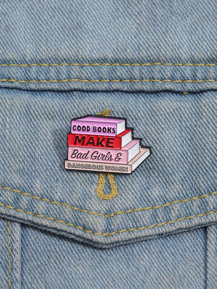 1 件创意“好书造就坏女孩和危险女人”教科书设计胸针，卡通徽章套装，适合男女日常佩戴，时尚珠宝配饰 - 書本 - 查看 1