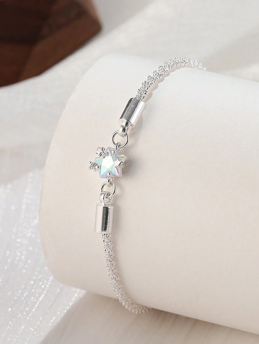 1 pieza Pulsera de lujo con diseño de estrella de piedra lunar y circonia, estilo brillante y chispeante de la galaxia