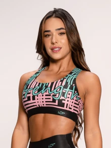LOT FITNESS Women's Gym Set Fitness Top And Printed Shorts Invicta Collection Varied Prints - Màu xanh Ô liu - Xem 2