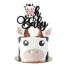 1 件奶牛生日快乐蛋糕装饰闪光农场动物奶牛蛋糕挑选性别揭示主题 1 岁生日派对蛋糕装饰用品，返校情人节 - 彩色 - 查看 4