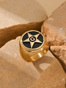 1pc Stainless Steel 18K Gold Plated Punk Letter G Five Pointed Star Pattern Men's Rings Summer Jewelry - Ring - View 8