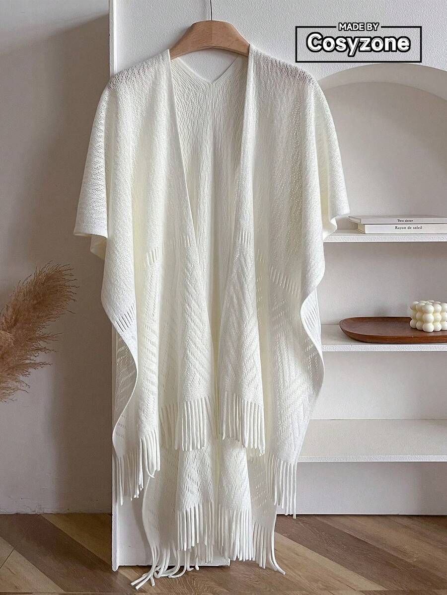 1pc Women's Solid Color Hooded Button Poncho, Boho Style Travel Cape, Knitted Pullover Warm Sweater Suitable For Daily Use, Autumn/Winter