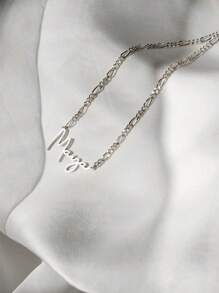 1 件女士个性化名字项链时尚不锈钢珠宝费加罗链项链情人节礼物节日派对配饰定制字母名字吊坠颈链 - 銀色 - 查看 7