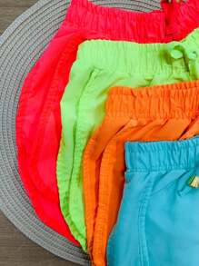KIT 4 SHORTS TACTEL MENINA NEON INFANTIL PISCINA PRAIA JUVENIL - Multicolorido - Visão 4
