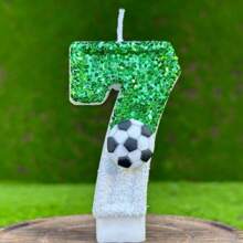 1pc Sparkling Sequin Football Shaped Birthday Candle With Holder, Sports Theme Party Decorations