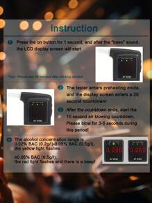 GREENWON 1 套数字呼吸酒精测试仪，高精度酒精测试仪，10 个免费吹嘴 - 黑色 - 查看 5