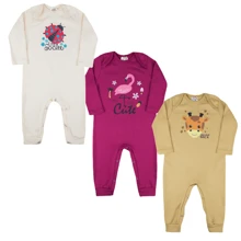 Kit 3 Baby Rompers Infant Cotton Long Sleeve Boy Or Girl - 彩色 - 查看 2