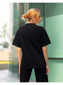 Women's Basic T-Shirt 100% Cotton Distinctive Statua Meme Unisex - 黑色 - 查看 2