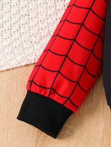 2pcs/Set Kids Autumn/Winter Spider Print Hooded Top And Pants Suits For Boys - Black - View 4