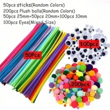 50pcs Diy Decorative Chenille Stems, 100pcs Black And White Googly Eyes, 200pcs Fluffy Pompoms Of Multiple Sizes, Felt For Home Craft Diy, Handmade Toy - Multicolor - View 8