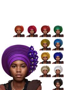 Traditional African & South American Layered Floral Headdress, Nigerian Gele Headwrap, Suitable For Daily Wear, Weddings, Parties, Gatherings, And Ideal Mother's Day Gift