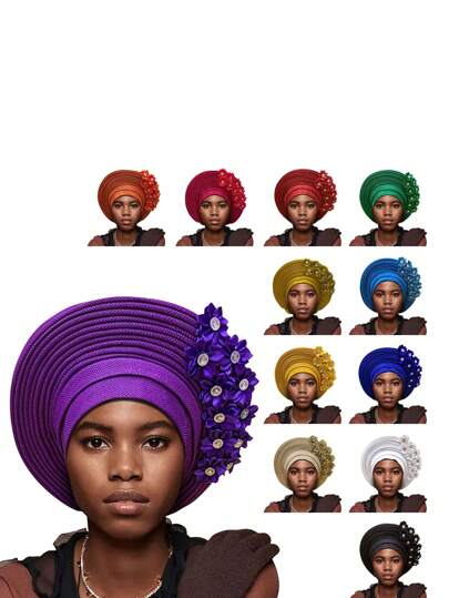 传统非洲和南美分层花卉头饰，尼日利亚 Gele 头巾，适合日常佩戴、婚礼、派对、聚会和理想的母亲节礼物
