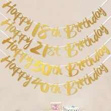 1件金色16/18/21/30/40/50/60/70/80岁生日旗帜挂饰，周年纪念庆祝横幅，快乐派对用品 - 金色 - 查看 2