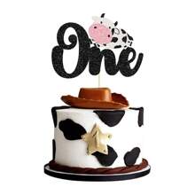 1 件奶牛生日快乐蛋糕装饰闪光农场动物奶牛蛋糕挑选性别揭示主题 1 岁生日派对蛋糕装饰用品，返校情人节 - 彩色 - 查看 11