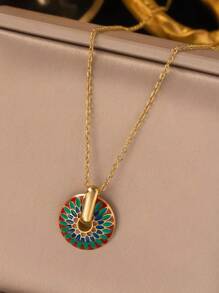 1 Set New Vintage Glaze Daisy Flower Pattern Necklace & Earrings, High-End Fashionable Jewelry Set For Women - Multicolor - View 5