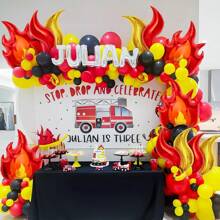18 piezas Suministros para fiesta de cumpleaños dorados y rojos, Globo de llama de 30 pulgadas de aluminio para fiesta de cumpleaños de bombero, decoración de fiesta con temática de bombero, globo para decoración de fogata y camping, Navidad