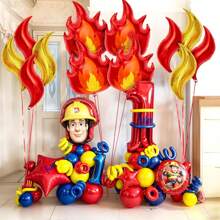 18 piezas Suministros para fiesta de cumpleaños dorados y rojos, Globo de llama de 30 pulgadas de aluminio para fiesta de cumpleaños de bombero, decoración de fiesta con temática de bombero, globo para decoración de fogata y camping, Navidad