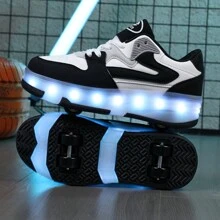 Herfst Jeugd Studenten Volwassenen Koppels Trendy Ademende Lage Sportschoenen Met 4 Wielen, Buitenrolschaatsen Voor Mannen En Vrouwen Oplaadbare Lichte Schoenen