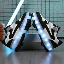 Herfst Jeugd Studenten Volwassenen Koppels Trendy Ademende Lage Sportschoenen Met 4 Wielen, Buitenrolschaatsen Voor Mannen En Vrouwen Oplaadbare Lichte Schoenen