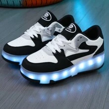 Herfst Jeugd Studenten Volwassenen Koppels Trendy Ademende Lage Sportschoenen Met 4 Wielen, Buitenrolschaatsen Voor Mannen En Vrouwen Oplaadbare Lichte Schoenen