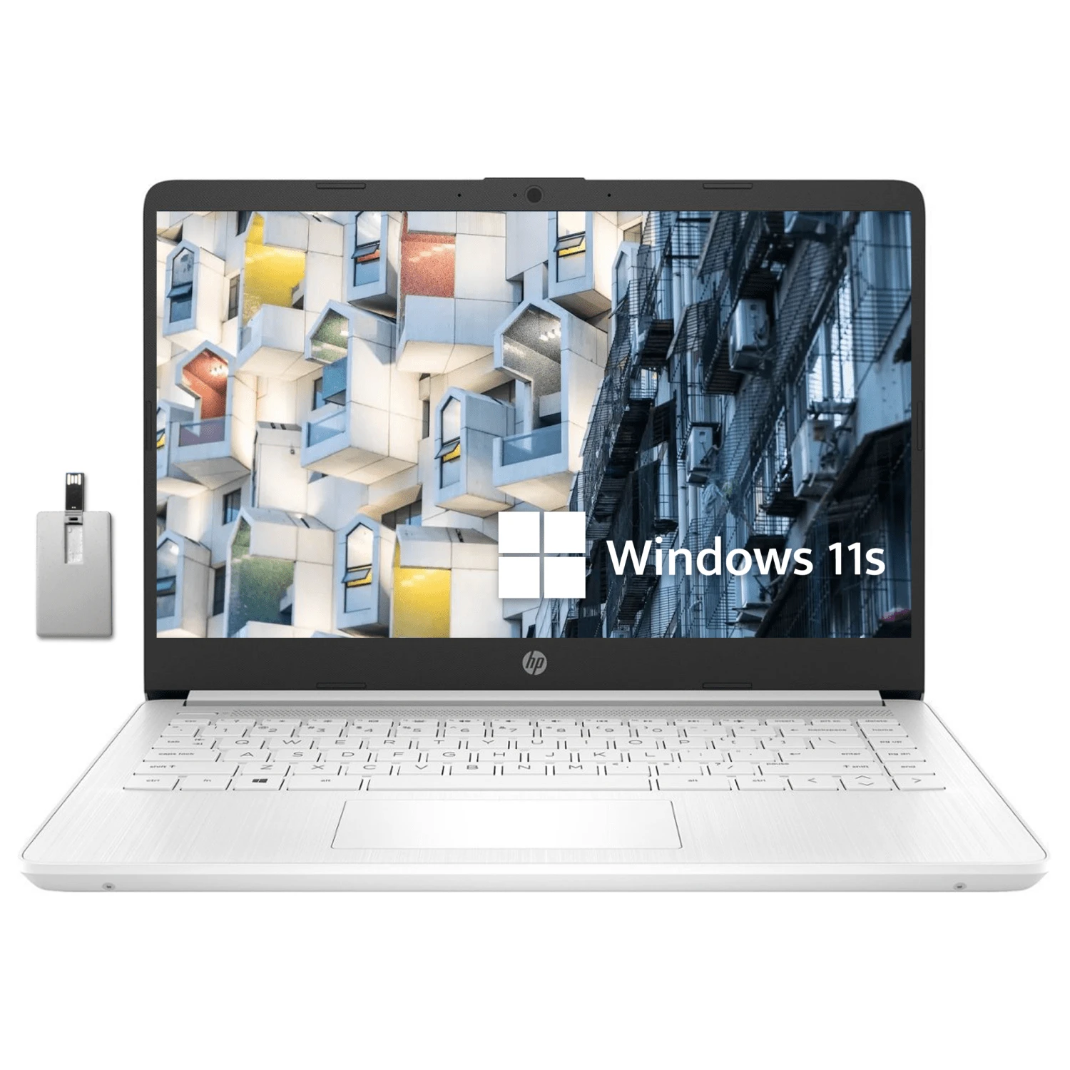 HP Stream 14" HD Laptop, Intel Celeron N4120, 16GB / 8GB RAM, 64GB EMMC, Intel UHD Graphics 600, 1 Year Office 365, HD Camera, Wi-Fi 5, Bluetooth, Fast Charge, Windows 11 S, 32GB Hotface USB Card