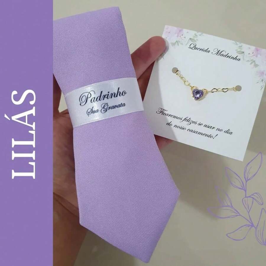 Semi Slim Godfather Tie And Gold Plated Godmother Bracelet Kit READY DELIVERY - 紫丁香 - 查看 1
