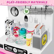 5 In 1 Play Kitchen, Mini Kitchen Playset With Realistic Lights & Sounds, 57 PCS Toddler Kitchen Toy Accessories Incl Mini Food Toys, Doll House Pretend Play Toys For Kids Girls Age 3-5 - Hồng - Xem 4