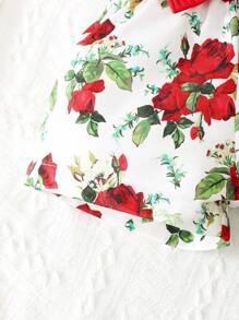 Baby Girl Solid Color Sleeveless Top & Floral Printed Shorts Set, For Summer Holiday