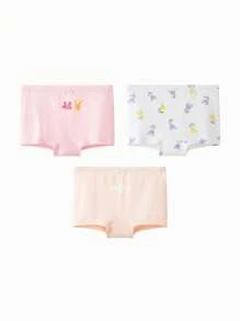 mini bala 3 piezas/paquete Calzones tipo hipster con estampado de dibujos animados para niñas jóvenes - blanco rojo - Ver 2