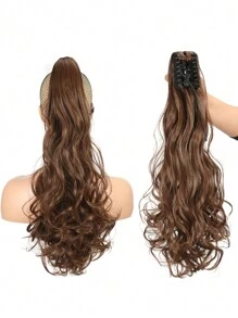 Claw Clip Ponytail Extension 22" Clip In Wavy Ponytail Hair Extensions Long Pony Tails For Women Extensions Dark Brown Wave Hairpiece - Multicolor - View 30