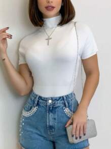 BASIC BLOUSE HIGH NECK CACHARREL RIBBON - 白色 - 查看 1