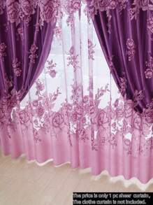 1 件紫色花卉图案薄纱窗帘，优雅乡村风格薄纱窗帘，适用于客厅、卧室、阳台等。