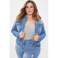 Women's Plus Size Drop Shoulder Boyfriend Denim Jacket - M Medium Blue Rips - View 1