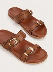 Casual Holiday Brown Metal Strap Flat Sandals