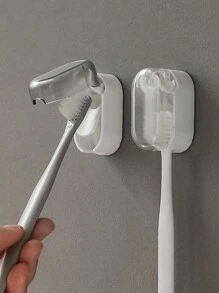 1pc Bathroom Toothbrush Holder, Wall Mounted No-Drill Dust-Proof Toothbrush Storage Rack - Light Grey - View 1