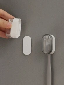 1pc Bathroom Toothbrush Holder, Wall Mounted No-Drill Dust-Proof Toothbrush Storage Rack - Light Grey - View 3