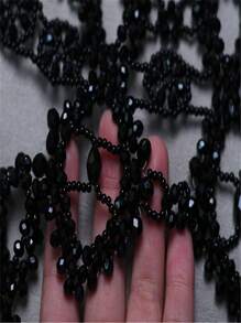 1 Dây chuyền toàn thân nữ đính cườm pha lê đen thủ công, hoàn hảo cho đám cưới, tiệc tùng, trình diễn thời trang và quà tặng, thiết kế sóng hợp thời trang - màu đen - Xem 8