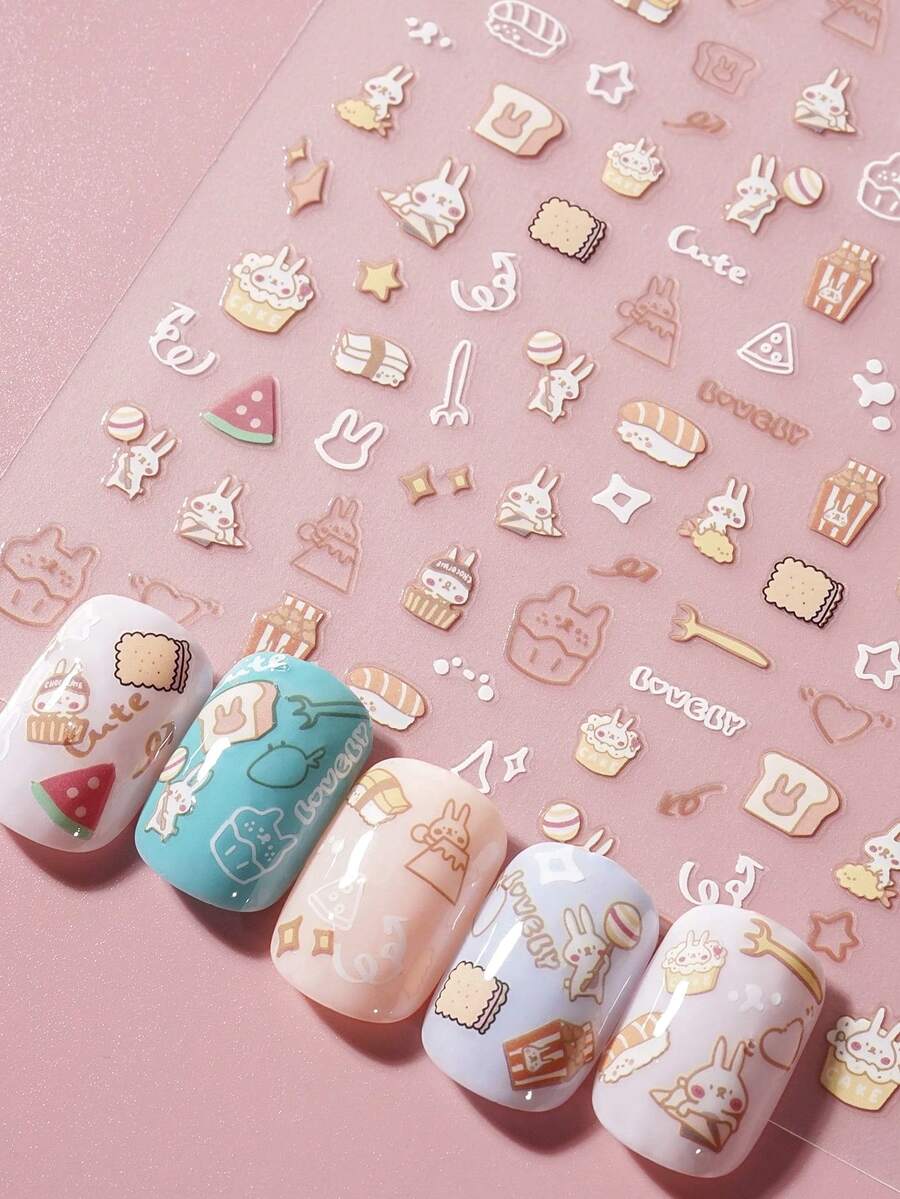 MAOMIA 1pc Cartoon Rabbit/Sushi/Cake Nail Charm Stickers DIY Art Cute Style Nail Art Decoration Patches - Multicolor - View 1