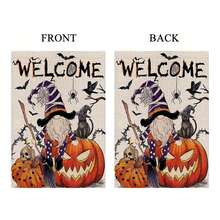 1pc Halloween Garden Flag  Dwarf Pumpkin Double Sided Coarse Linen Festival Welcome Yard Flag, Excluding Flagpole